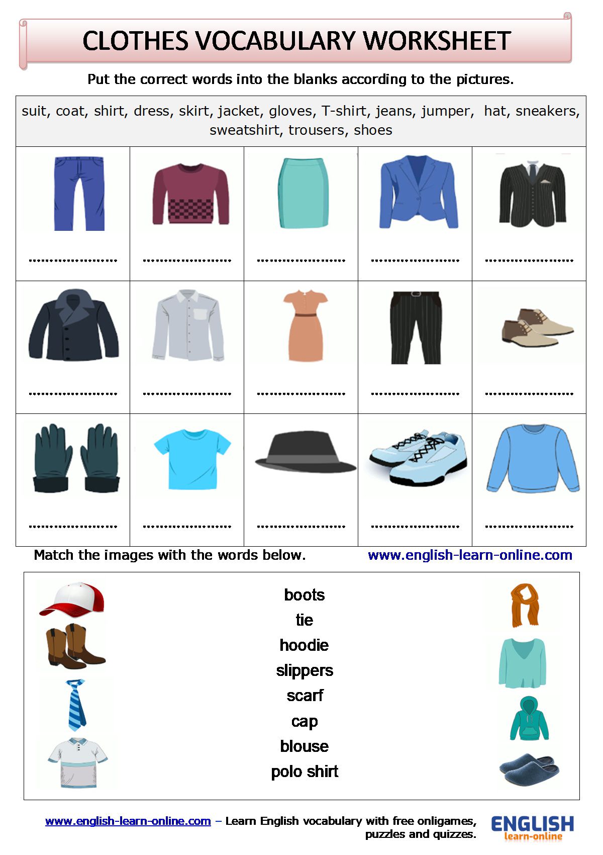 Clothes online exercise for elementary  Clothes english vocabulary,  English clothes, Vocabulary clothes