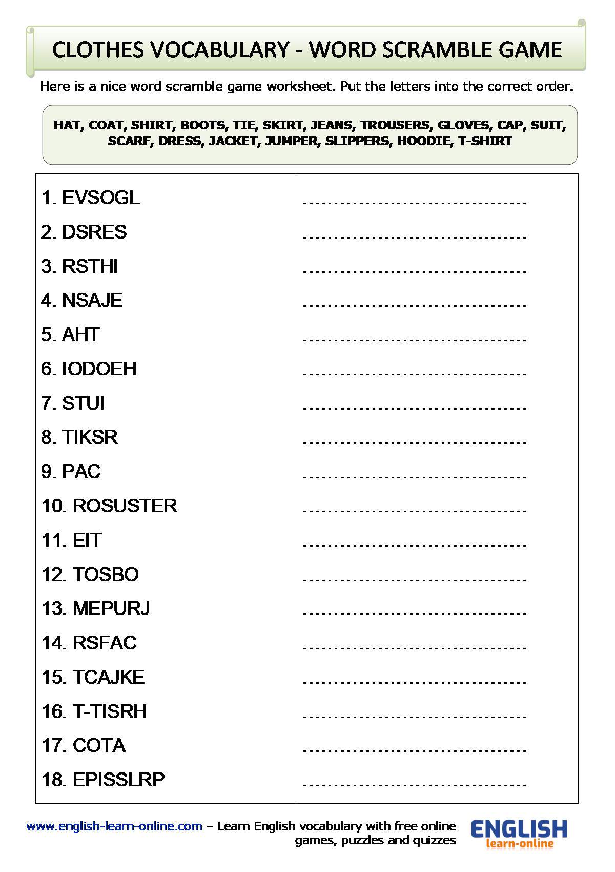 English vocabulary : 100 Clothing items Vocabulary with sentence