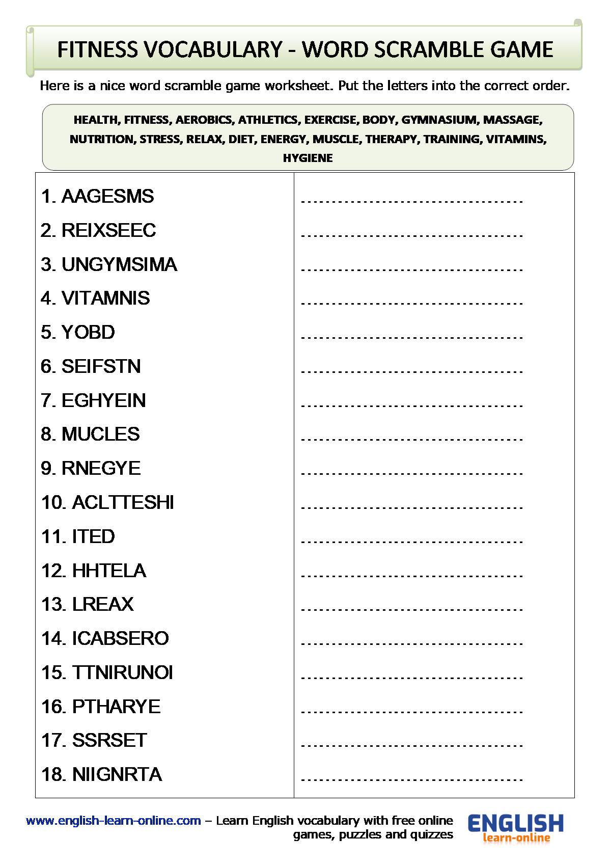 Most Used Fitness Words In English