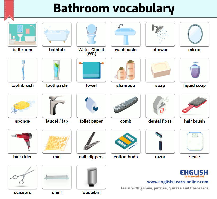 English Vocabulary - 50 BATHROOM ITEMS 