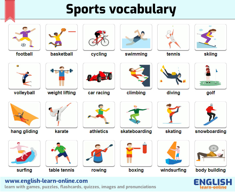 Types of Sports: Names of Different Types of Sports and Games  Good  vocabulary words, English vocabulary words learning, Good vocabulary