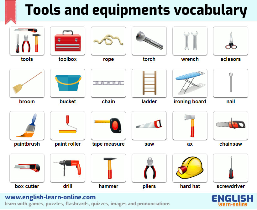 Tools and Equipment Word List 🔨 with Images